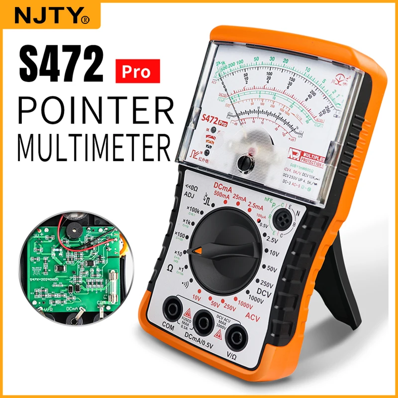 NJTY S472 Analog Pointer Multimeter Display 1000v Tester AC/DC Voltage DC Current Resistance Meter Needle Type Universal Meter