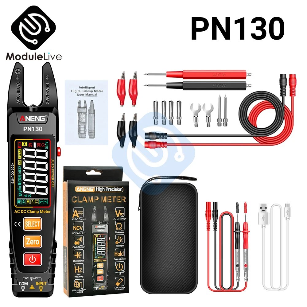 Intelligent Digital Clamp Meter 4000 Counts AC/DC Voltage Current Protable Multimeter Capacitance Resistance Testers PN130