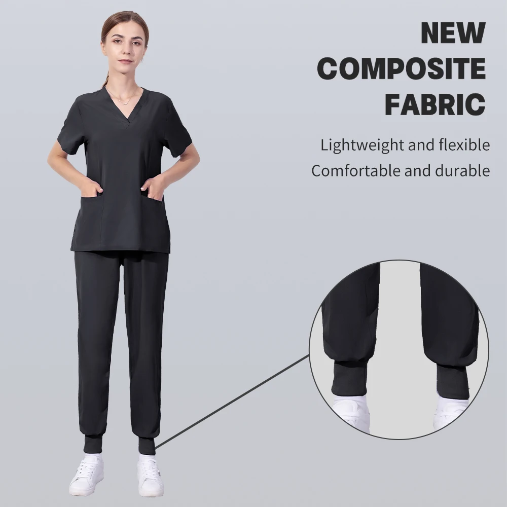 Operating Room Medical Uniforms Women Scrubs Clothes Sleeve V-Neck Workers T-Shirt Tops Summer Uniformes  Medical Accessories
