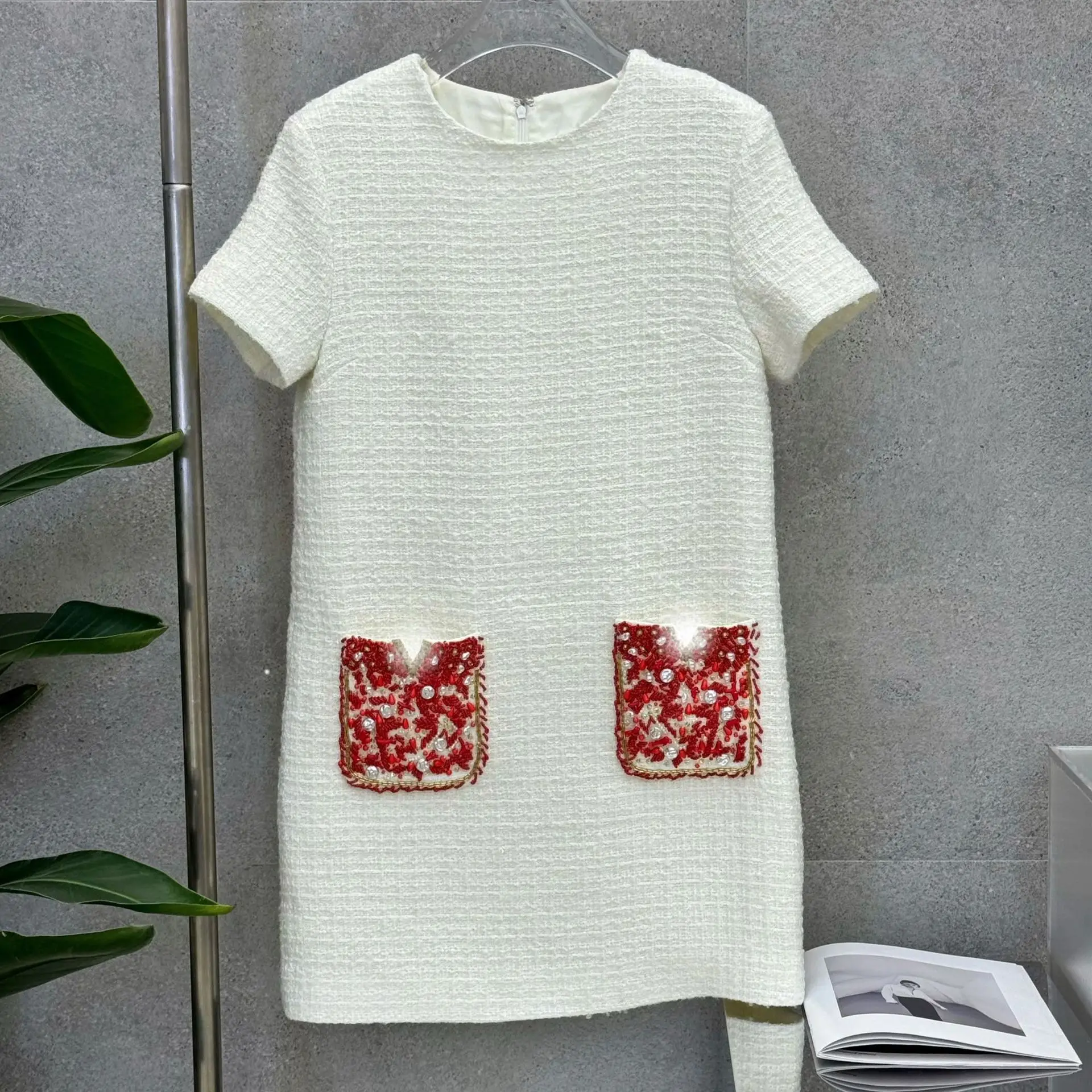 

Tweed dress small fragrant color pocket heavy industry beaded clothing quality luxury niche designer brand old money style