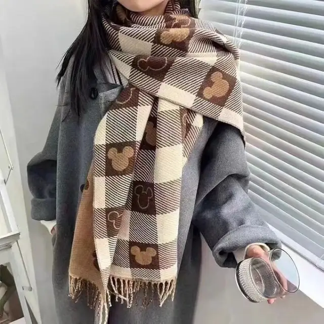 Disney Scarf Winter Bear Head Scarf Women Double Sided Shawl Imitation Cashmere Retro Foreign Style Fashion All Match Shawl Gift 2