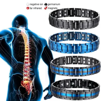 Brazalete magnético de doble fila de acero y titanio para hombre, pulsera de terapia antifatiga, alivio del dolor de artritis, joyería energética