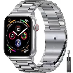 Stainless Steel Metal Watch Band Bracelet Wristband - 42mm 44mm 45mm 49mm (Silver and tool)