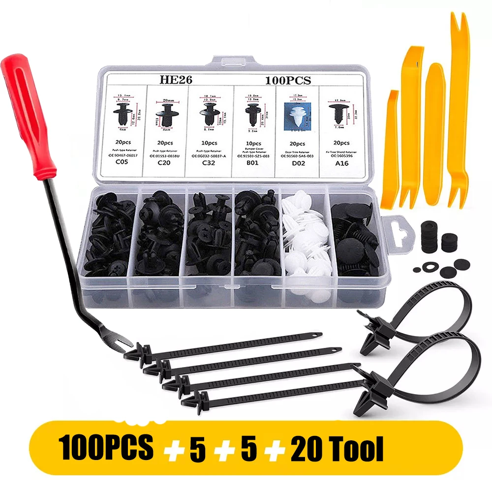 Auto Fastener Clip Kit 6 Sizes Car Fender Push Retainer Pin Rivet Door Trim Panel & Bumper