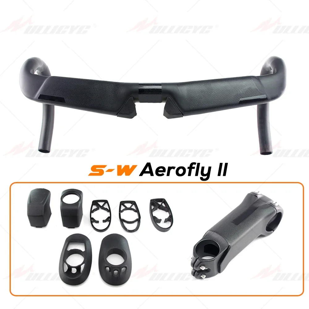 SL-7 자전거 로드 통합 핸들바 S-W Aerofly 카본 핸들바, 마운트 포함, 합금 스템 자전거 부품, 매트 31.8*400mm, 420mm, 440mm