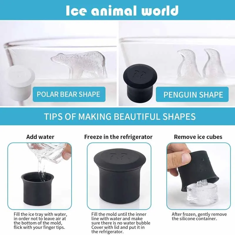 Silicone Ice Cube Mold Penguin Polar Bear Popsicle Moulds Silicone Ice Cube  Tray Ice Cube Maker