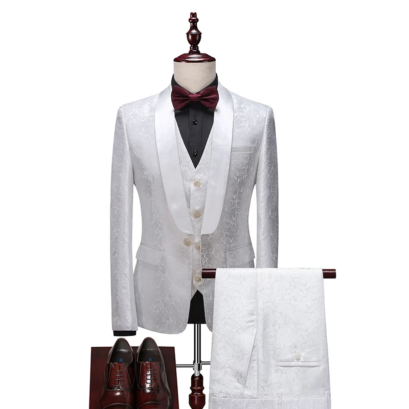Men's High-Quality Evening Dress Suit Vest Trousers Three-Piece Set Bridegroom Business Casual British Style
