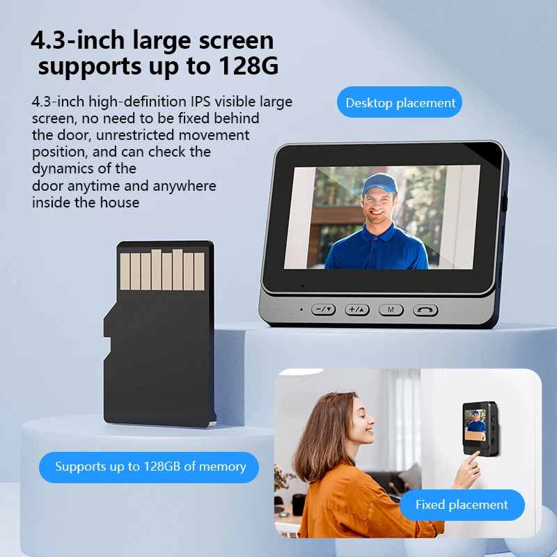 2.4G WiFi Video Doorbell Video Intercom 4.3 Inch Home Security Smart Door Bell Intercom IR Night Vision Smart Eye Peephole X7