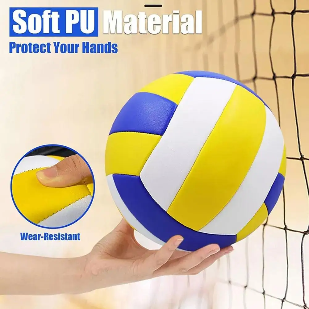 Size 5 Standard Volleyball Blue White Yellow PU Soft Volleyball Inflatable Beach Practice Inside Outdoor Ball School Waterp P0K9