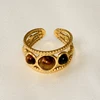 1pcs Classic Tiger Eye Real Stone Open Adjustable Stainless Steel Rings For Women Men Accessories Gold Color Finger Jewelry Ring 3