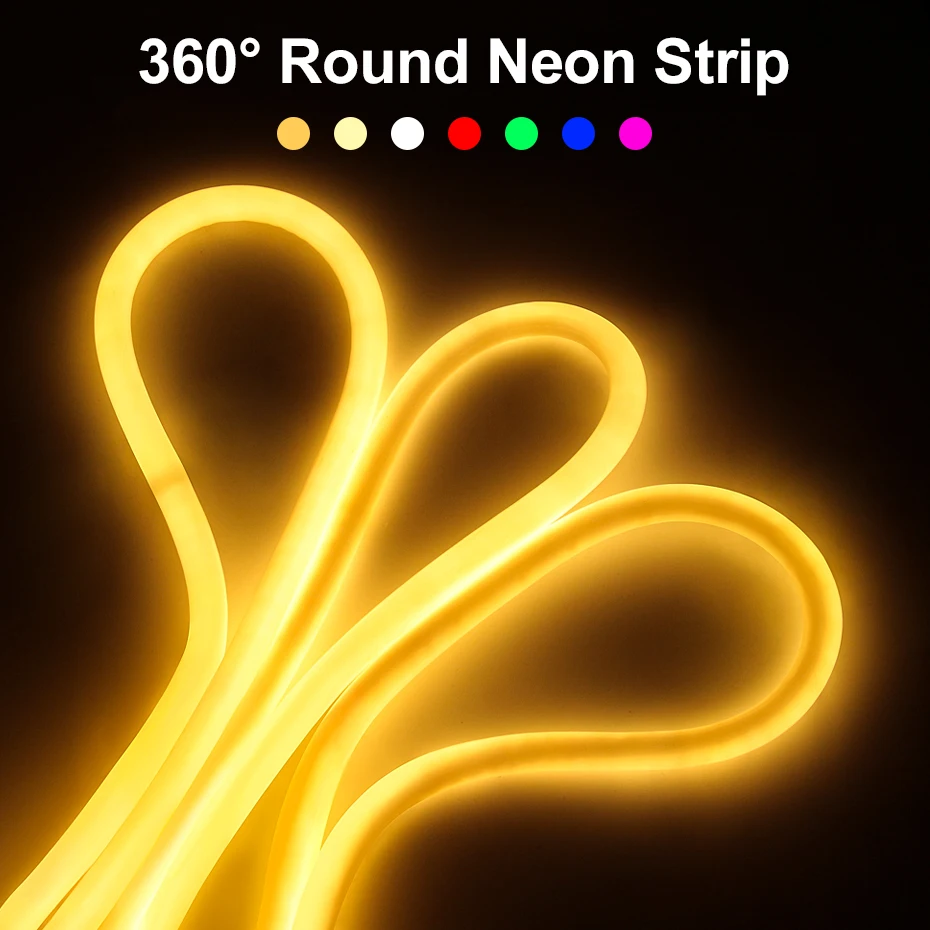 

360 Round Neon Led Light Strip 30M 50M 100M Waterproof 220V Neon Led Strips Silicone Tube Flexible Rope Tape Lamp Outdoor Lamp