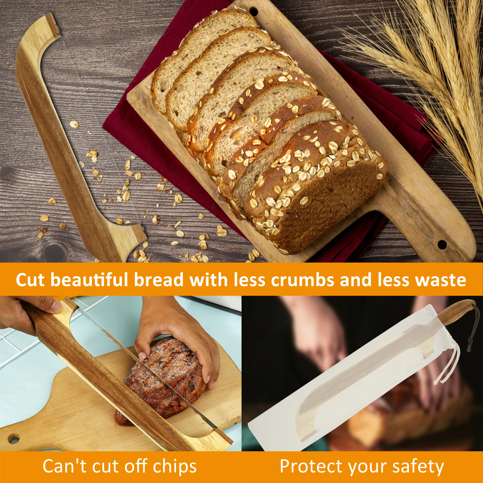 Wooden Bread Bow Cutter Serrated Bagel Cutter Bread Sourdough Slicer Portable Cutting Tool Kitchen Supplies baking tool,baking accessories,bread cutter