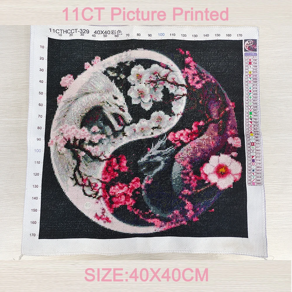 Cross Stitch Kit HUACAN Cross Stitch Dragon Animals DIY Handmade Printed Fabric Embroidery Flower Kits Home Decoration Needlework 50x50cm 11CT