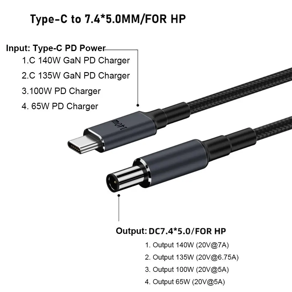 180CM USB Type C to DC Cable 140W Power Supply Cord with Fast Charging Capability