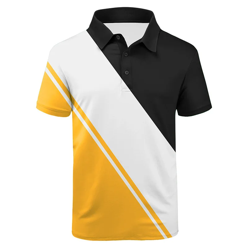 

Mens Summer 3D Striped Print Short Sleeve Polos Shirt Tops Casual Sports Male Lapel Clothing Tees