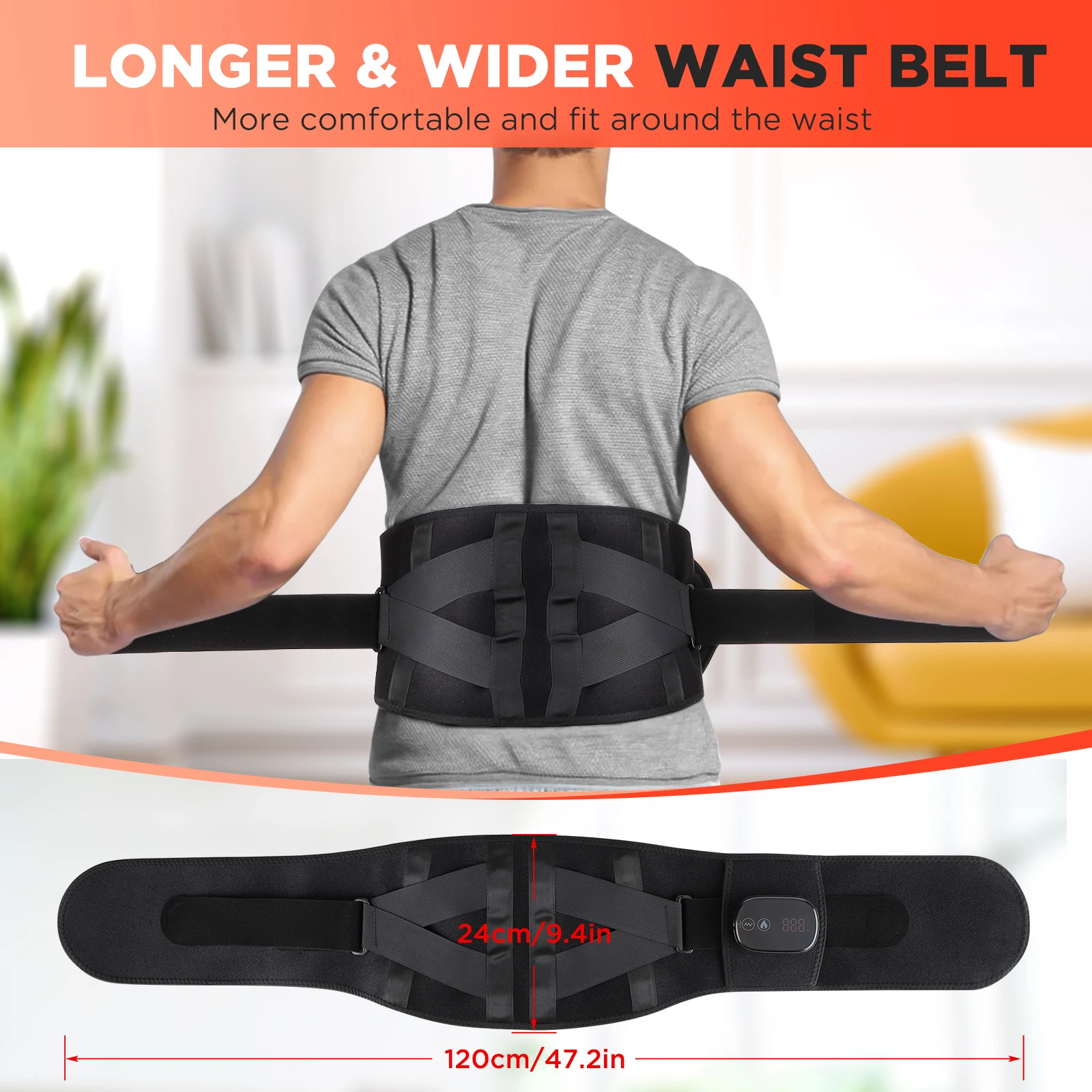 Electric Waist Massage Belt Rechargeable Heated Massage Support Brace Massage Relieve Fatigue Relax Muscle