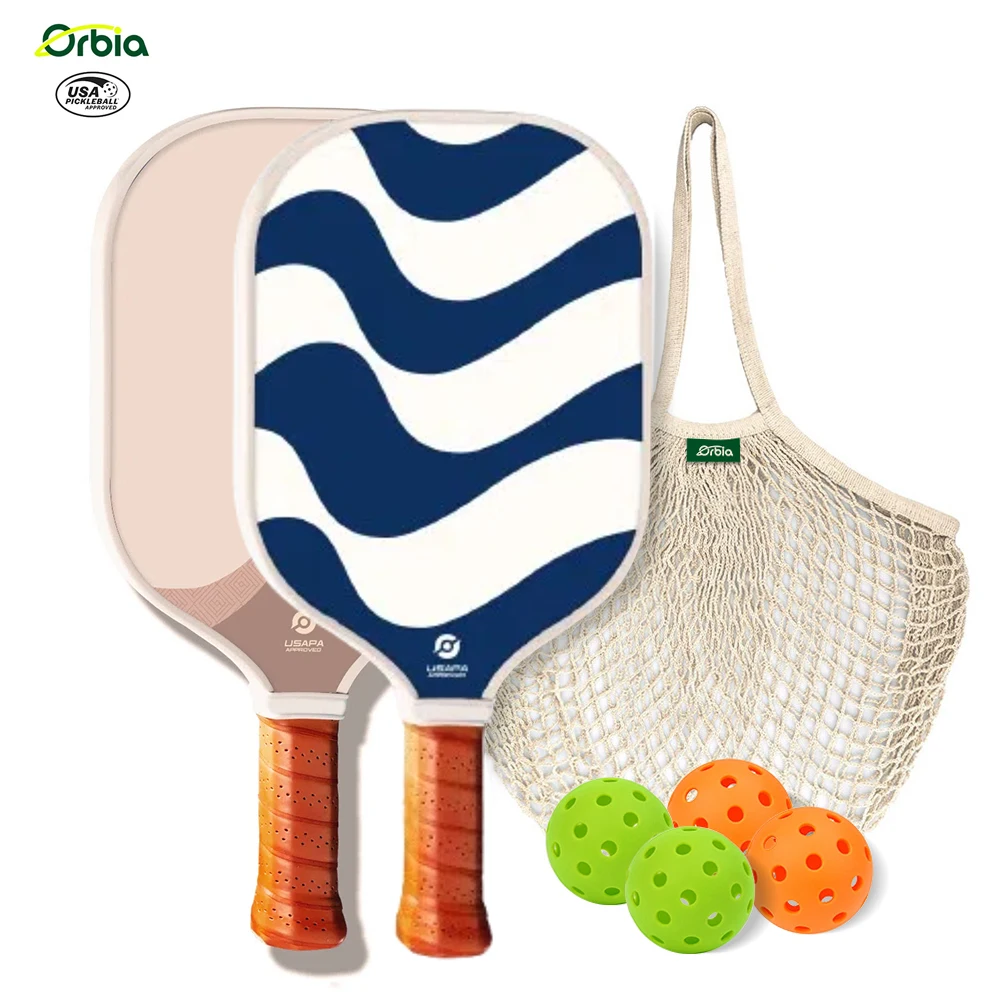 Orbia Sports Pickleball Paddle Sets 2 Glass Fiber Paddles 4 Pickle Balls PP Honeycomb Core Racket Gift Kits For Beginner