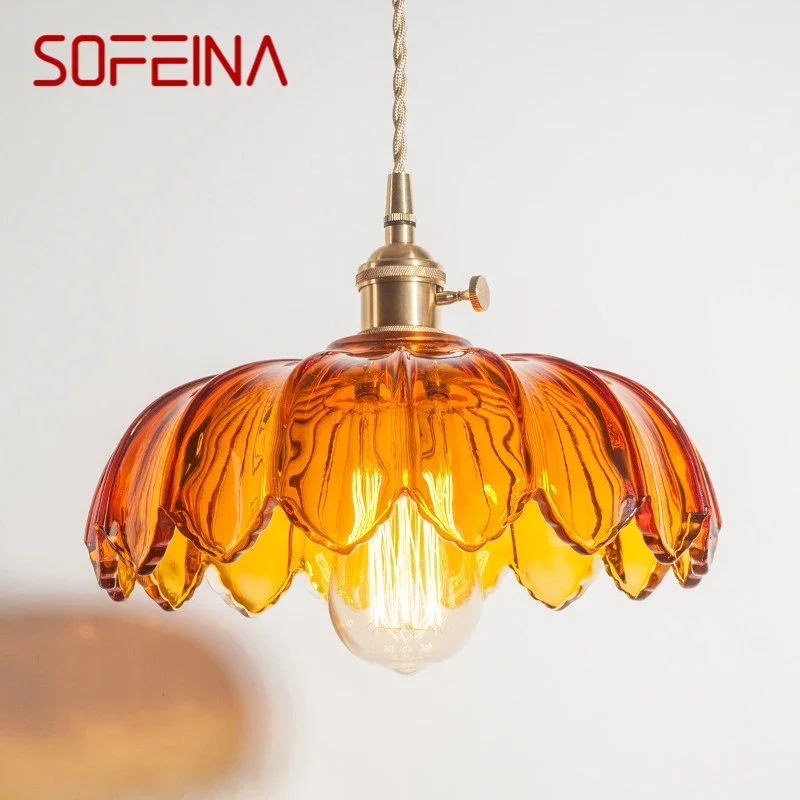 

SOFEINA SOFEINA Nordic Brass Pendent lamp Modern Bedroom Bedside lamp Color Glass LED Restaurant Bar Aisle Chandelier