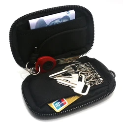 Nylon Key Holder Case Zippered Key Organizer Wallet with 6 Hooks for Keys Car Key Wallet Black Mini Card Bag