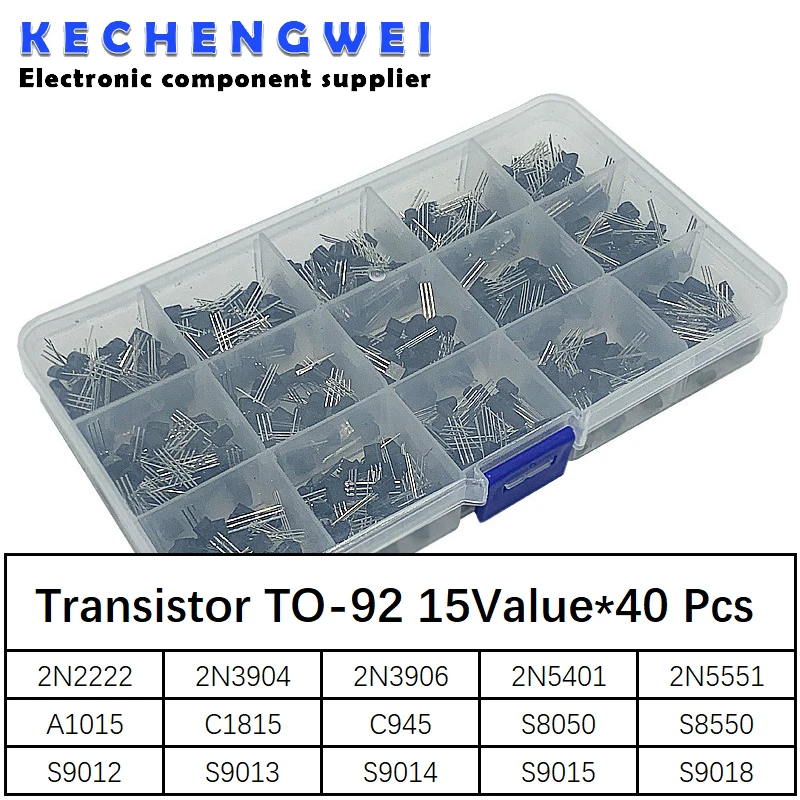 600 Pz 15 Value X 40 Pz Transistor To-92 Assortimento Box Kit Transistor 2 N2222 2 N3904 2 N3906 C945 S8050 S8550 S9014 S9013 9018