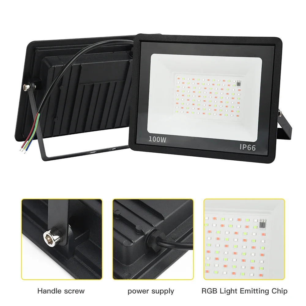 AC220V LED RGB Floodlights with Remote-Controlled Floodlights LED Outdoor Projection Wall Fountain Decorative Lights