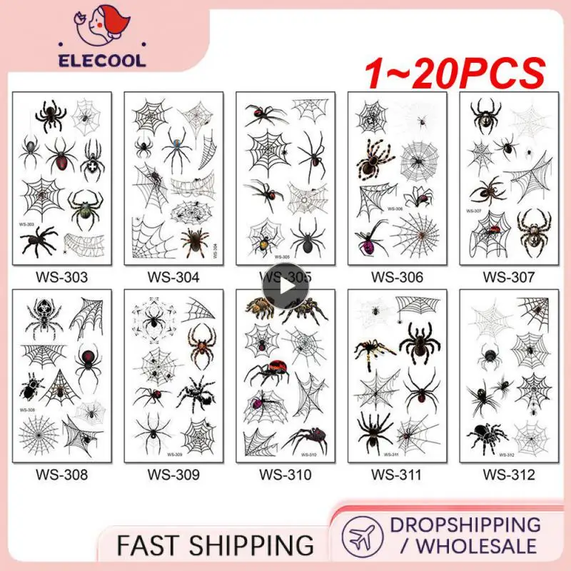 

1~20PCS Horror Dark 3D Spider Temporary Tattoo Stickers For Halloween Waterproof Hand Arm Body Art Fake Tattoo Sticker Women Men