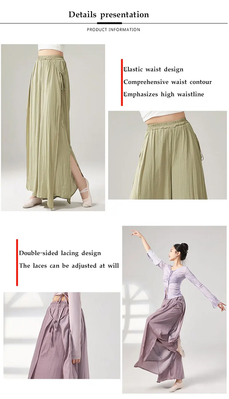 Damen-Hose mit hoher Taille und weitem Bein, lässiges Schlitz-Design, fließende Strandmode, Sommer-Tanz-Übung, bequeme Passform, Freizeithose – Detail 5