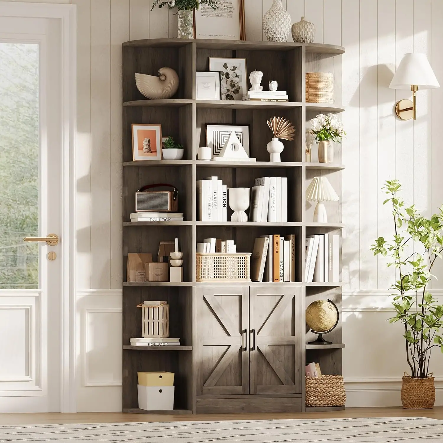 Tall Wooden Bookcase with Storage 1