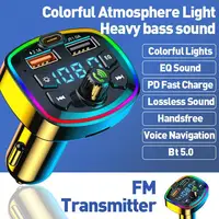 Car Hands-Free Bluetooth-compaitable 5.0 FM Transmitter 2 Fast MP3 Player Audio Receiver Car Charger Kit Handsfree Modulato I5N1 2