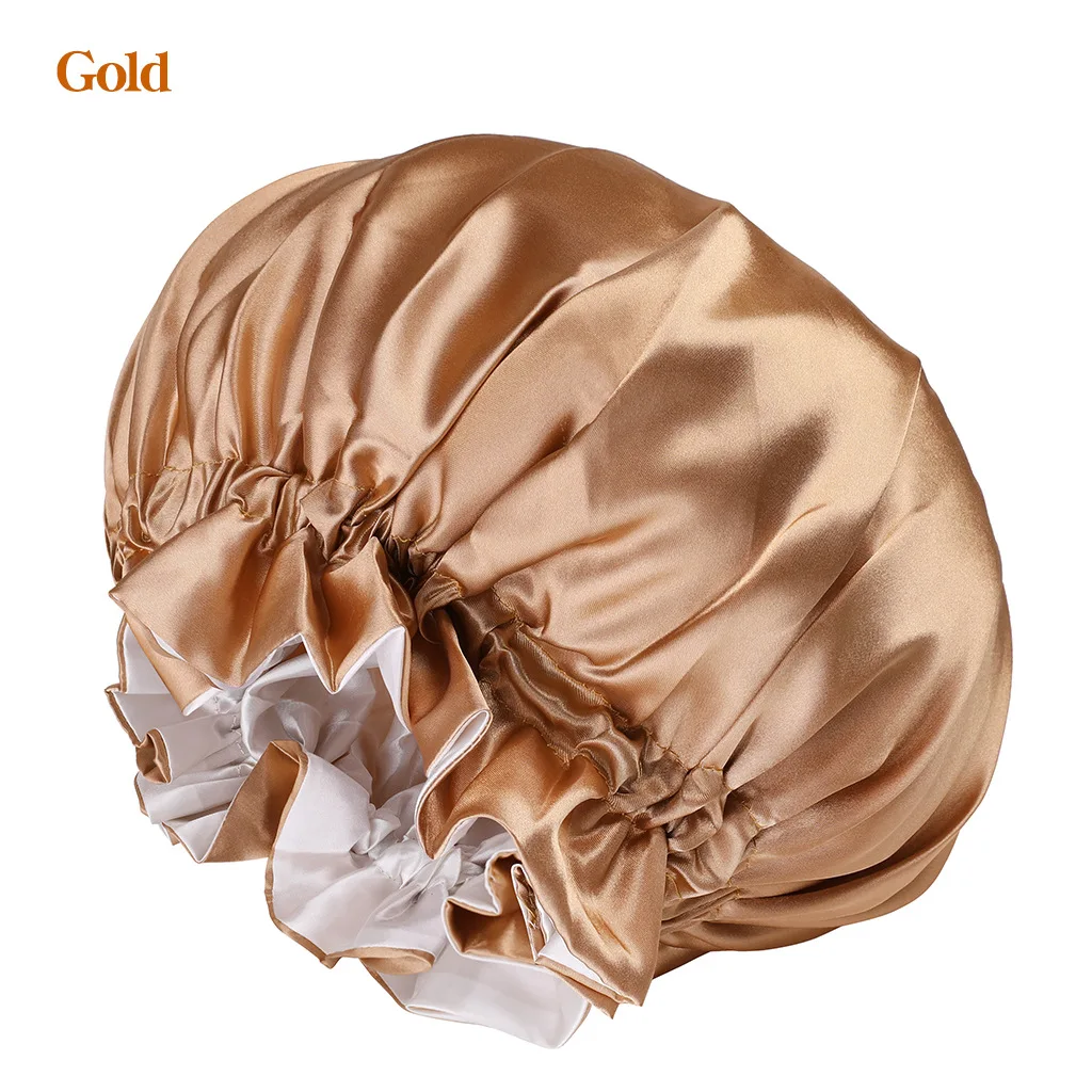 Women Satin Solid Sleeping Hat Night Sleep Cap Bathroom Accessories For Women Shower Caps Waterproof Sleeping Hair Bonnets Cap