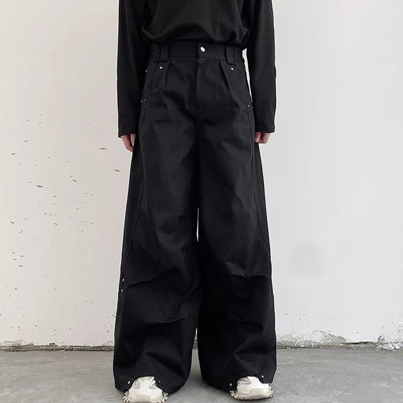 IEFB Men Pants Darkwear Pleats Loose Wide Leg Trousers Trend Solid Color Autumn Fashion Pocket Japanese 9A5642 wide leg pants wide leg sweatpants