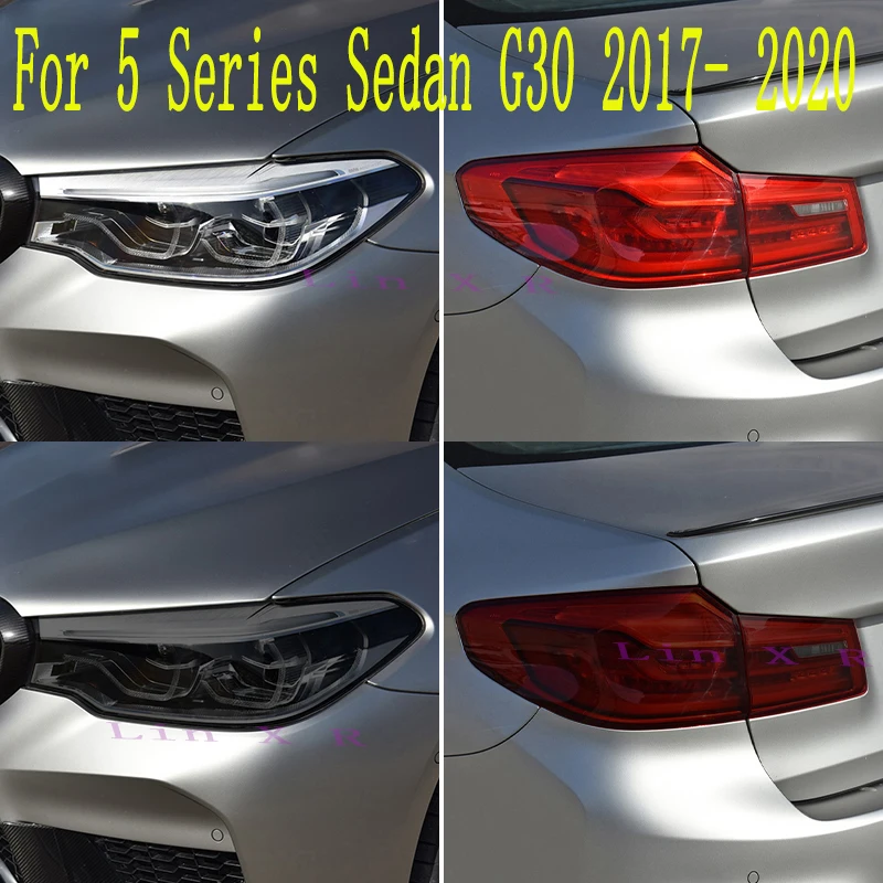 BMW 5 시리즈 G30 2017-2020 자동차 헤드라이트 틴트 블랙 보호 자동 램프 필름, 미등 투명 TPU 스티커, 2 개