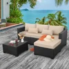Outdoor Furniture 3-Piece Set Willow Terrace Furniture Segmented Sofa, Coffee Table with Storage, Non Slip Mat Waterproof Cover 3
