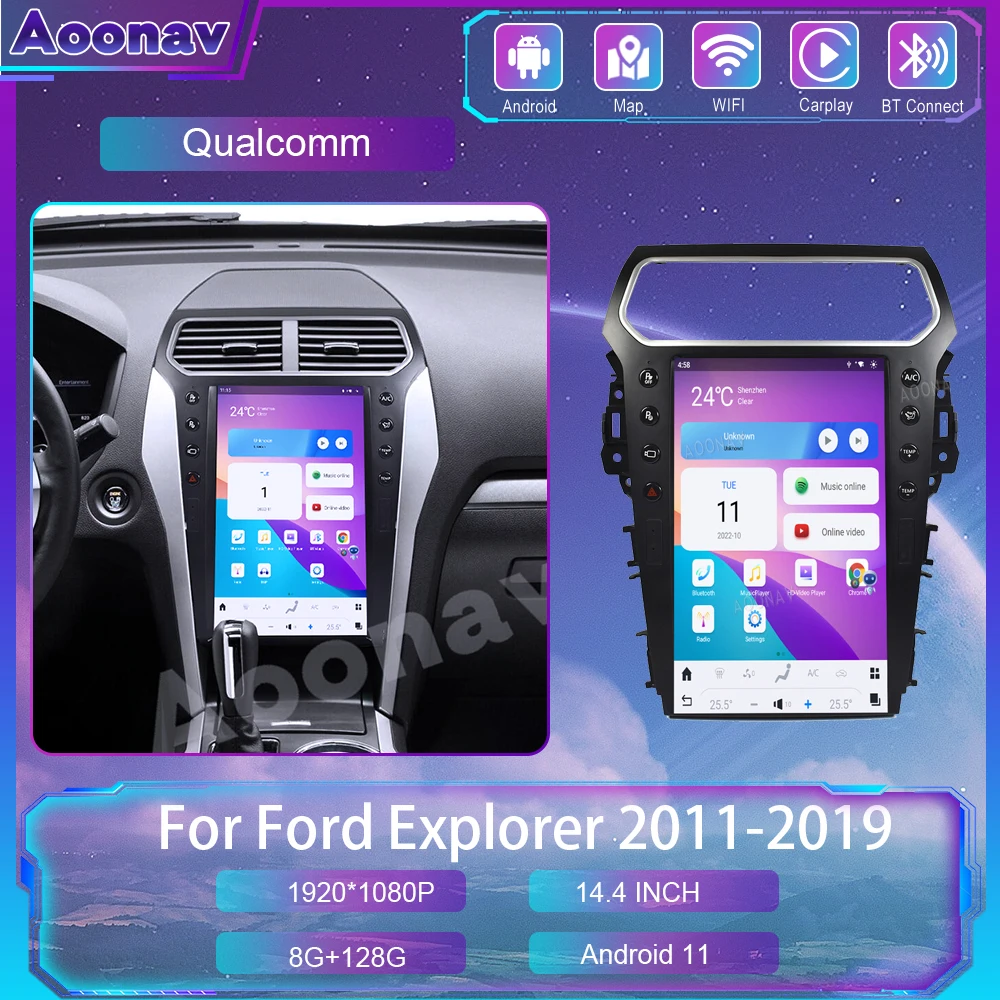

Qualcomm Android 11 Car Radio For Ford Explorer 2011-2019 Tesla Vertical Screen GPS Navi Auto Stereo 4G Carplay Unit 14.4 Inch
