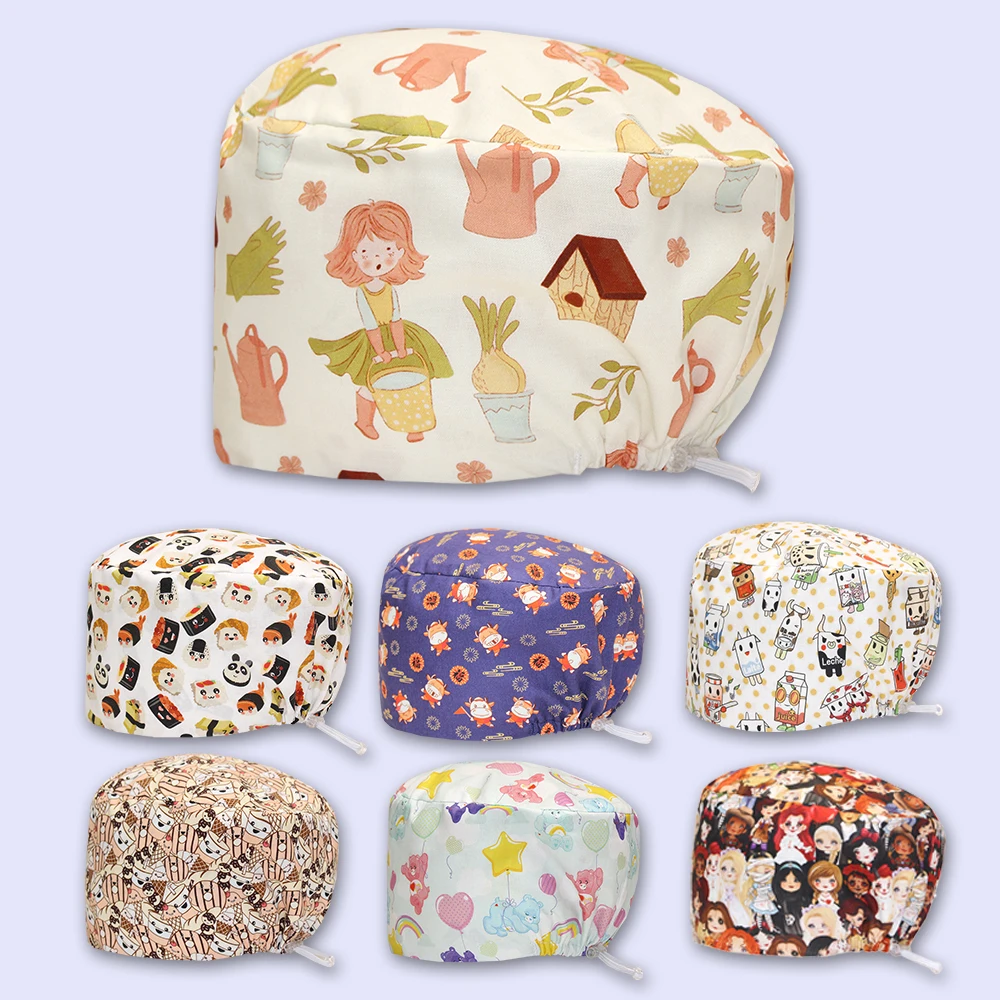 Bester Preis Digitaldruck Peeling Caps Pet Store Labor Arbeitshüte Gesundheitswesen Pflege Hüte Baumwolle Medizinische Peelings Kappe Frauen Langes Haar