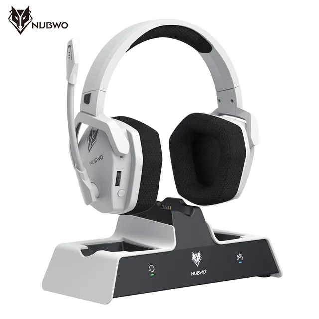 NUBWO G06 Wireless Headsets Gamer with Charging Station for Headset and PS5 Controller Gaming Headphones Long Battery Life