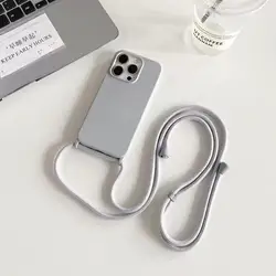 Universal Liquid Silicone Waterproof Crossbody Lanyard Case with Necklace Strap - iPhone 15 Plus (Dark Grey)