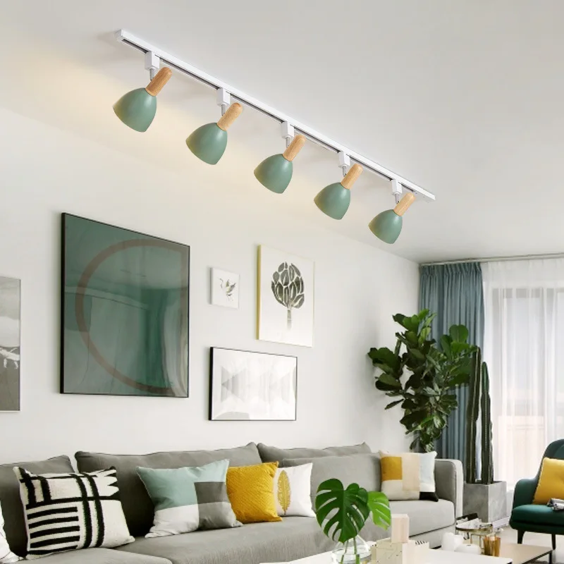 15W Simple Modern LED Track Light Nordic Wooden Ceiling Track System Spotlight for Living Room Background Wall Bedroom Kids Room 4