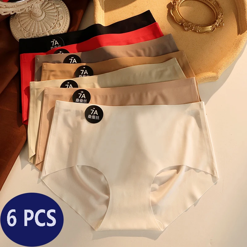 6 Pcs/Lot Women's Summer Briefs Ice Silk Seamless Underwear Ladies Soft Ultra-thin Breathable Panties Underpants