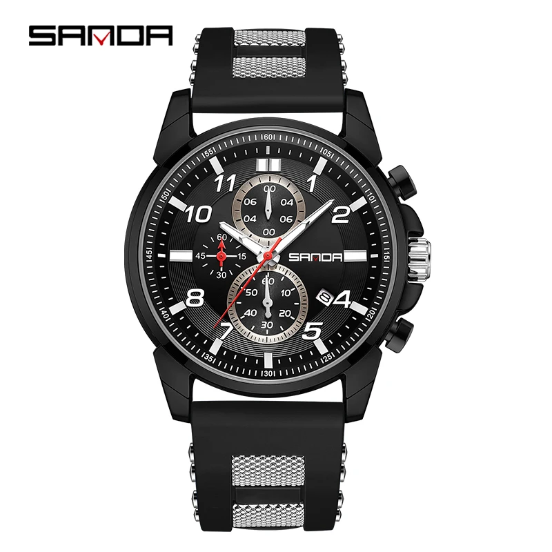 

SANDA Top Brand Luxury Personality Quartz Men Watch 2023 New Design Silicone Strap Sports Style Mens Watches Waterproof Reloj