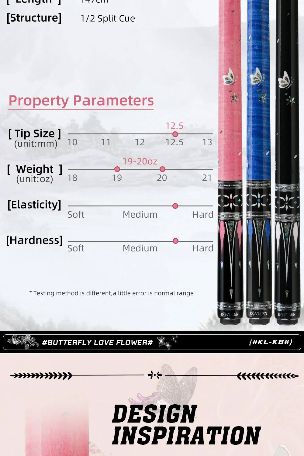KONLLEN Butterfly Love Cues, KL-KB, 12.5mm Hardrock Maple