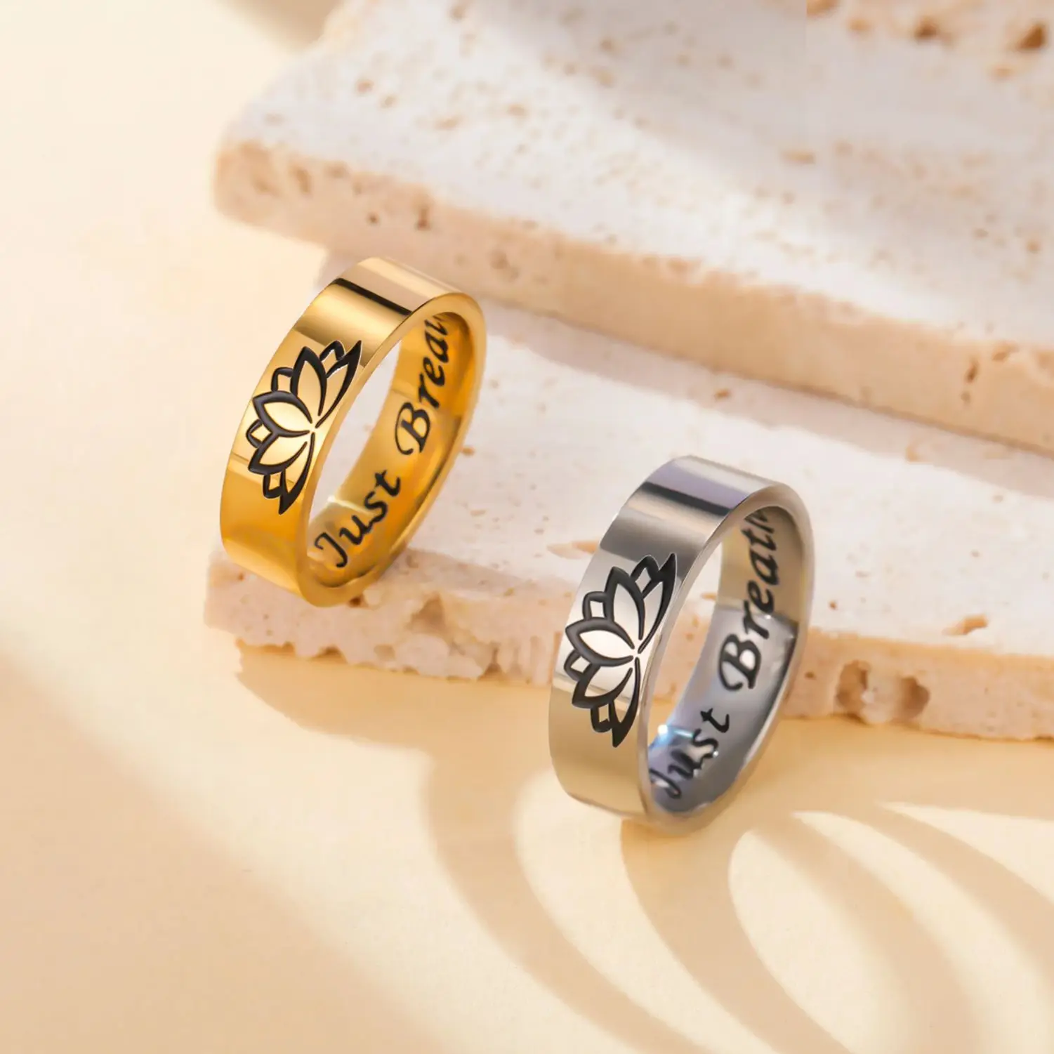 COOLTIME Just Breathe Ring für Männer Frauen Blume Lotus Edelstahl Ring Buddhismus Buddha Schmuck Geschenke Großhandel