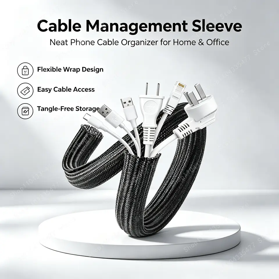 Braided Cable Sleeve 1m/3m/5m Pet Nylon Wrap for Desk PC TV Wire Protector Braided Wire Cover Casing Cable Organizer image 1