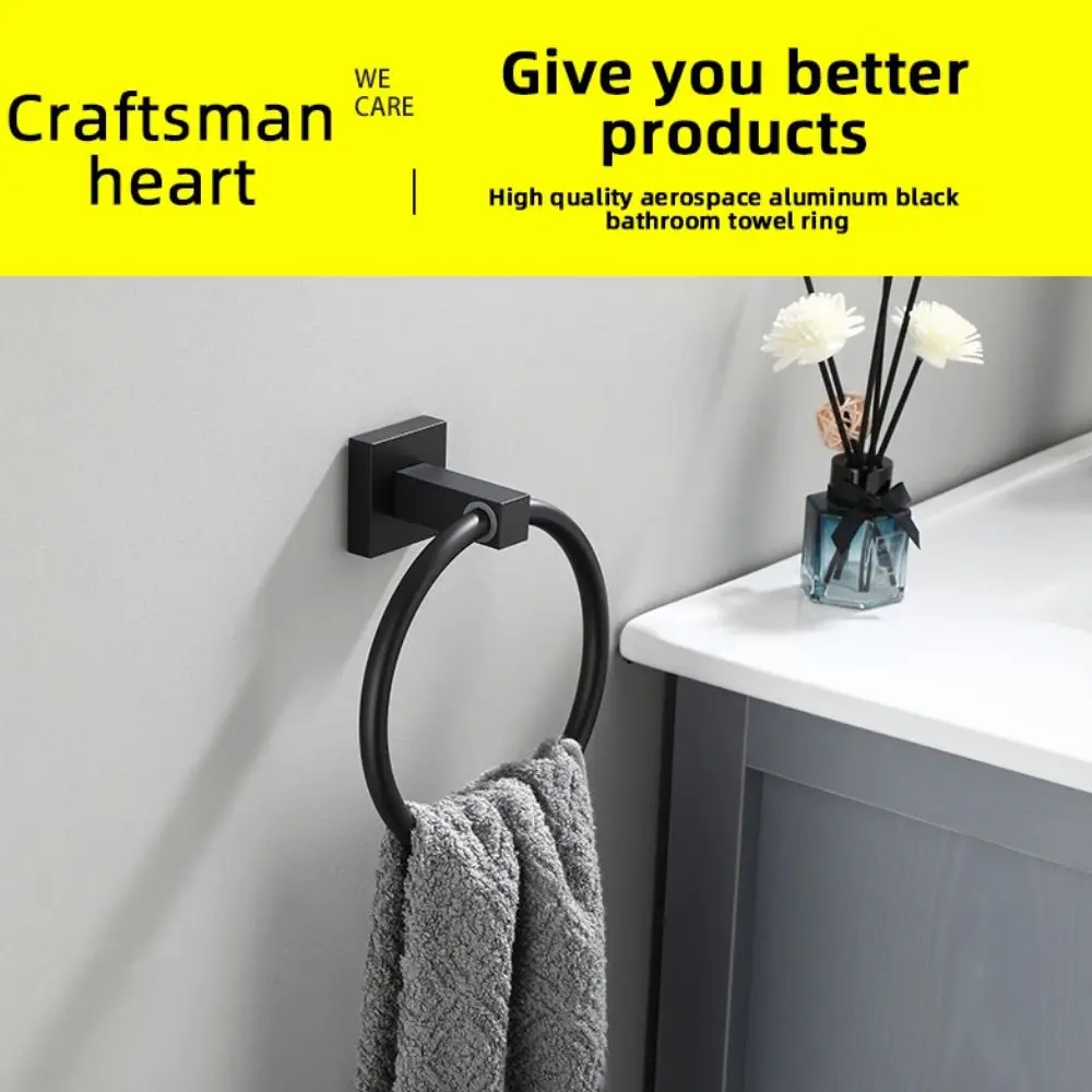 Light Stainless Steel Hand Towel Ring Square Base Easy Installation Towel Racks Wall Mounted Towel Holder Home