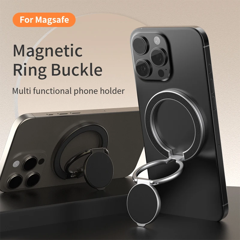Universal Double-Sided Magnetic Car Stand & Finger Ring Holder with Hand Strap