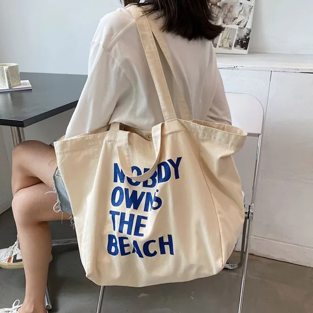 Large Capacity Vintage Letter Print Canvas Tote Bag, Foldable Design - Perfect for Womens Casual Shopping and Daily Use 4