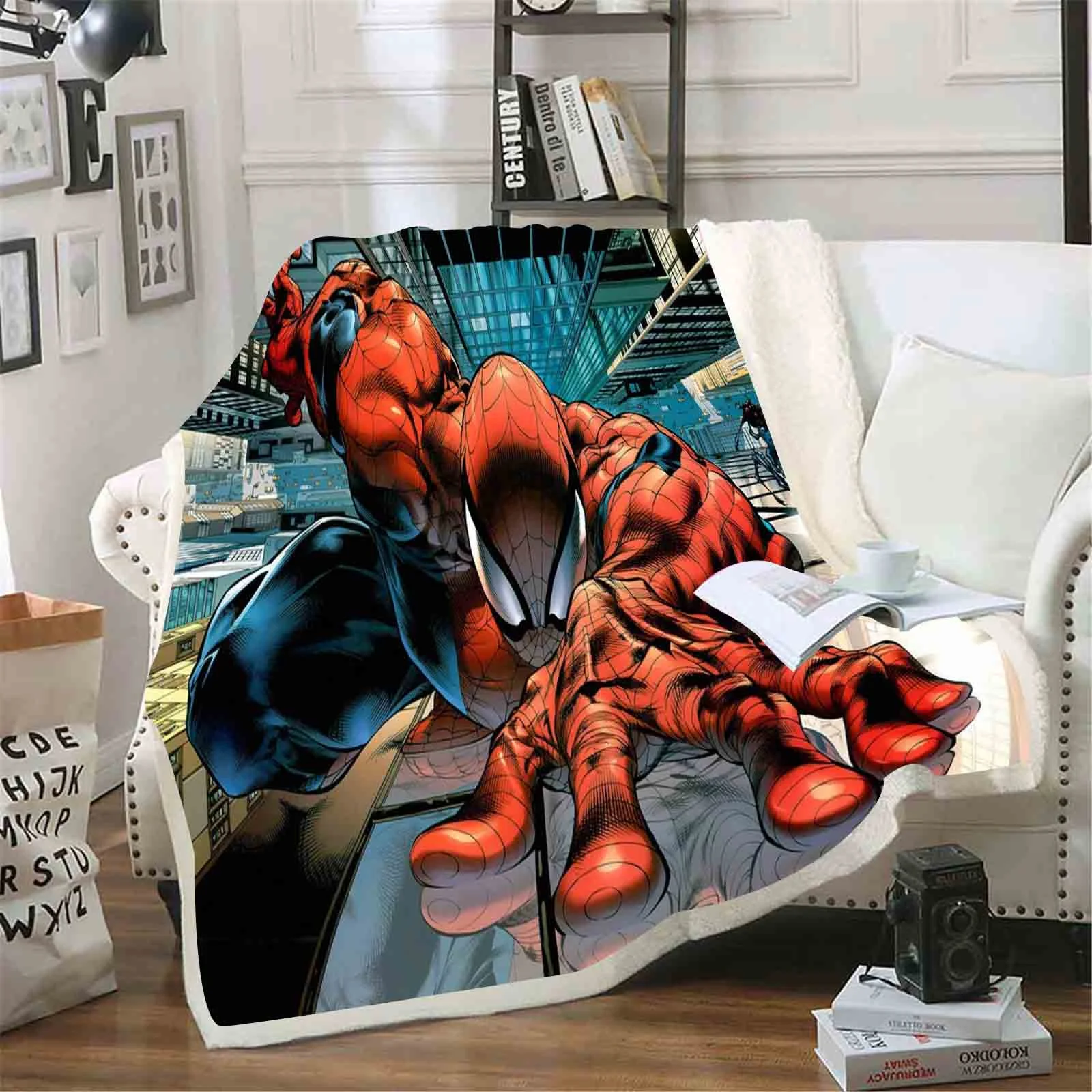 Spider-Man Furry Custom Blanket Luxury Plush Blankets Throw Baby  Winter Fleece Microfiber Fabric Modern Printed 3
