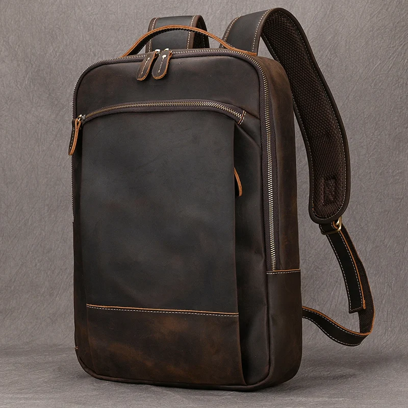 BACKPACK Real Genuine Leather Rucksack Laptop Travel Brown Men Bag