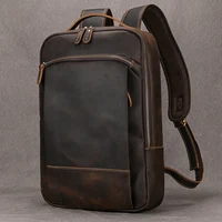 Vintage Men's Crazy Horse Leather Backpack genuine leather Retro Rucksack Large Classic Travel Backpack Big laptop computer bag 1