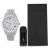 Hip-hop Punk Quartz Watch Stylish Full Diamonds Watch 2 Styles to Choose Bundled Size Adjuster Men Women Party Jewelry Gift Box 5